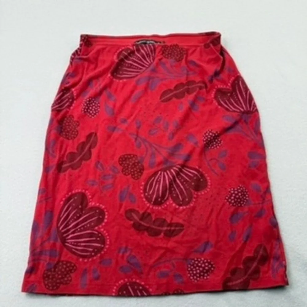 Gudrun Sjoden Skirt Women M Red Floral Organic Cotton Boho Artsy Lagenlook Fairy